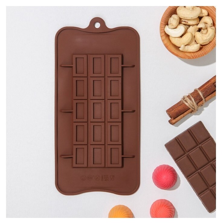 Форма для шоколада «Шоколатье», 15 ячеек, 25×11,5×0,5 см, цвет шоколадный  Доляна