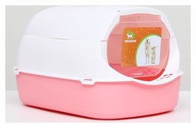 Туалет-домик с фильтром, 43 х 32 х 28 см, бело-розовый Пижон