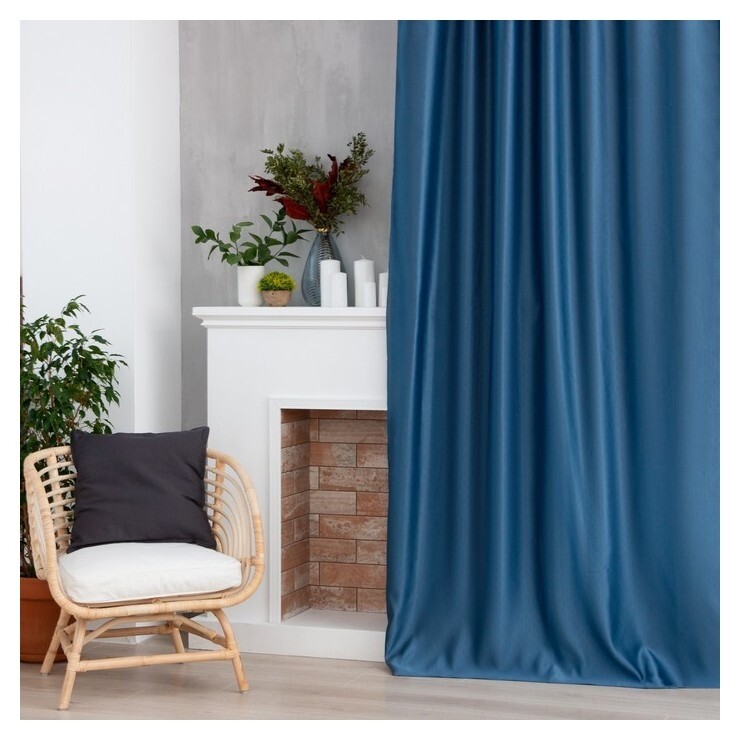 Штора портьерная этель "Штрихи"цв.синий,на шторн.ленте 130*300 см,100% п/э  Этель