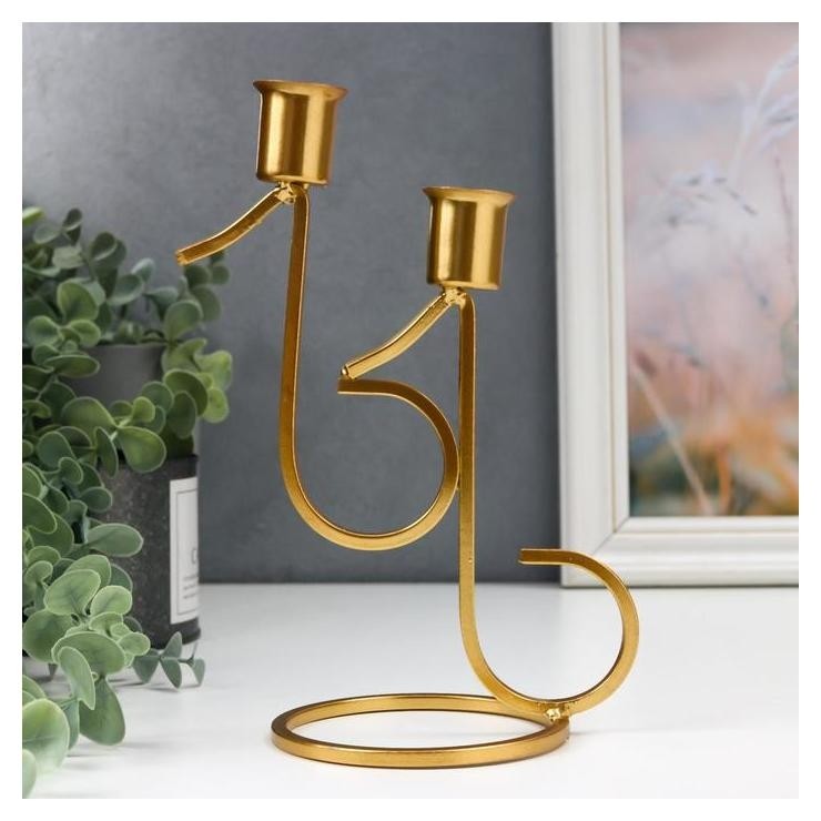 

Подсвечник металл на 2 свечи "Ноты" золото 20х9х15 см