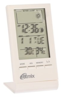 Метеостанция Ritmix Cat-040, комнатная, термометр, гигрометр, будильник, 1хlr1140, белая Ritmix