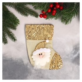 Мягкая подвеска "Носок - Дед мороз" пайетки 12х17 см, золото Зимнее волшебство