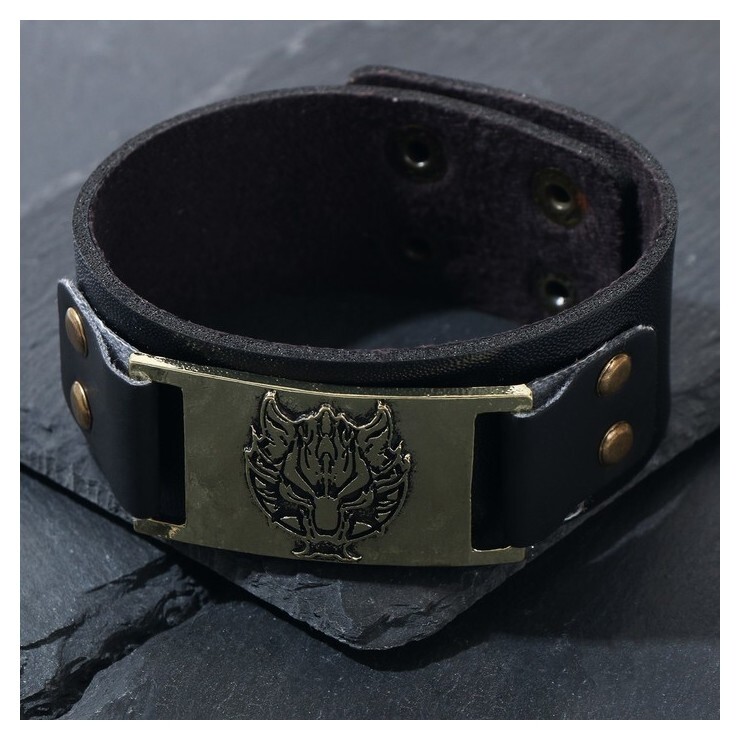 Браслет мужской "Волк" защитник, цвет чернёное золото Queen Fair