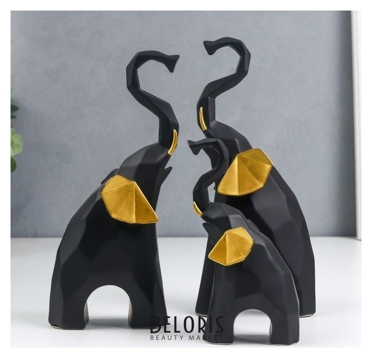 Сувенир полистоун 3D Чёрные слоны набор 3 шт 13,5х4,5х7,5 см 20х5,5х9,5 см 21х5,5х10 см NNB