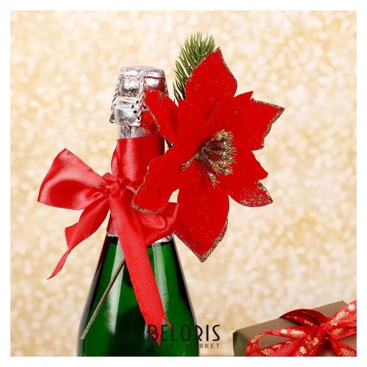 Украшение на бутылку «Новогодний цветок» цвет красный Страна Карнавалия