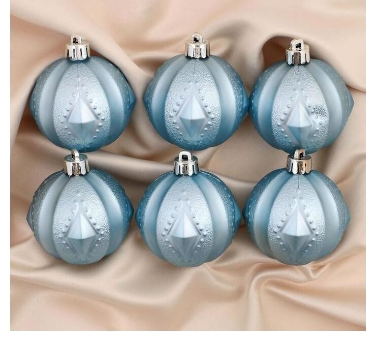 Набор шаров пластик d-6 см, 6 шт Каприччио голубой  Зимнее волшебство