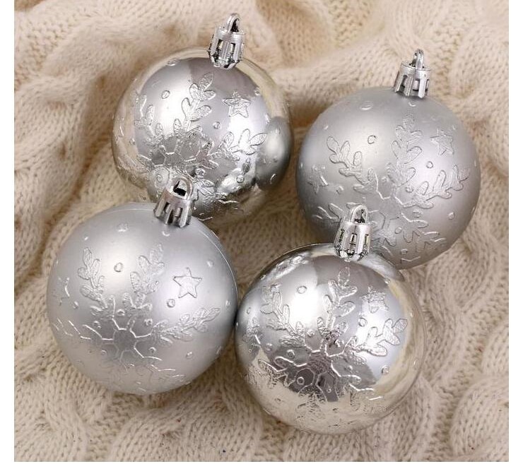 Набор шаров пластик d-6 см Мидас - снежинки серебро  Зимнее волшебство