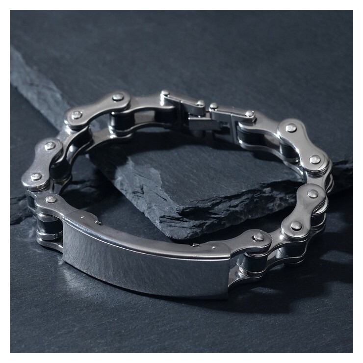 Браслет мужской "Стальной" рельсы, цвет чёрный в серебре, 20,5см  Queen Fair