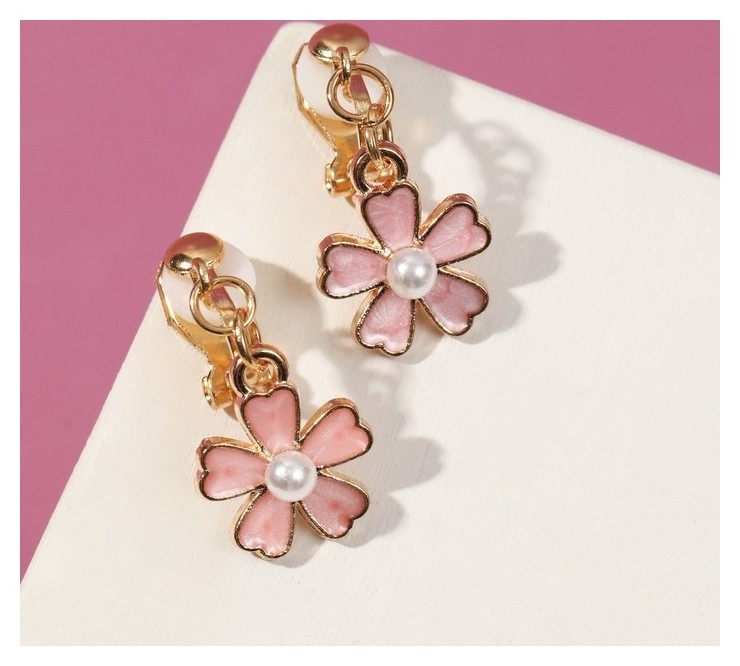 

Клипсы детские "Выбражулька" цветочек с жемчужиной, цвет бело-персиковый в золоте