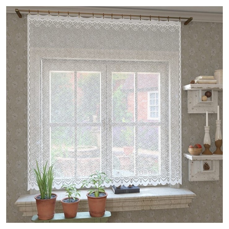 Штора кухонная без шторной ленты м490 165 х 170 см, белый, пэ  Лента