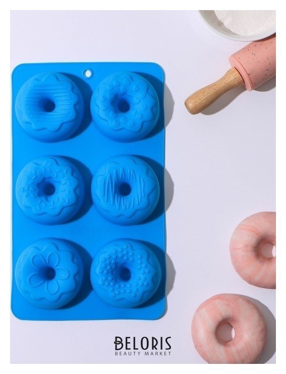 Форма для выпечки доляна «Сладости. пончики в глазури», 6 ячеек, 27,2×16,4×3,2 см Доляна