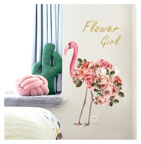 Наклейка пластик интерьерная "Фламинго с розами на хвосте" 50х70 см 
