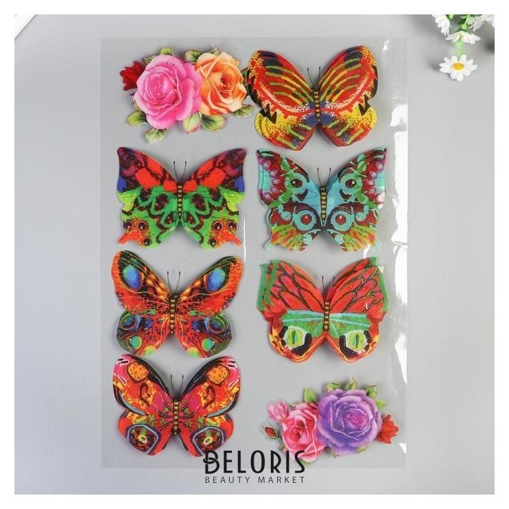 Наклейка пластик 6D Цветы и бабочки 60х35 см NNB