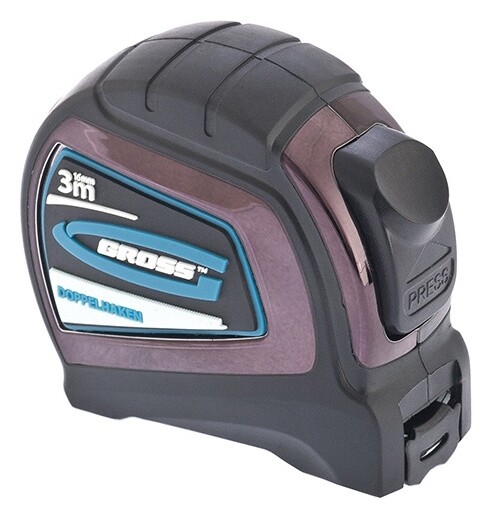 Рулетка "Doppelhaken", 3 м X 16 мм, односторонний зацеп, нейлон, двусторонняя шкала, автоматическая фиксация  Gross