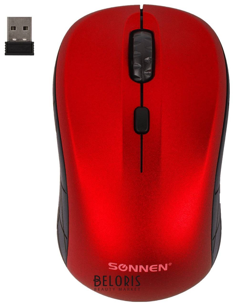 Мышь беспроводная Sonnen V-111, Usb, 800/1200/1600 Dpi, 4 кнопки, оптическая, красная, 513520 Sonnen