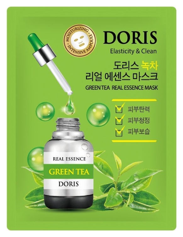 Тканевая маска для лица зеленый чай green tea real essence mask  Doris
