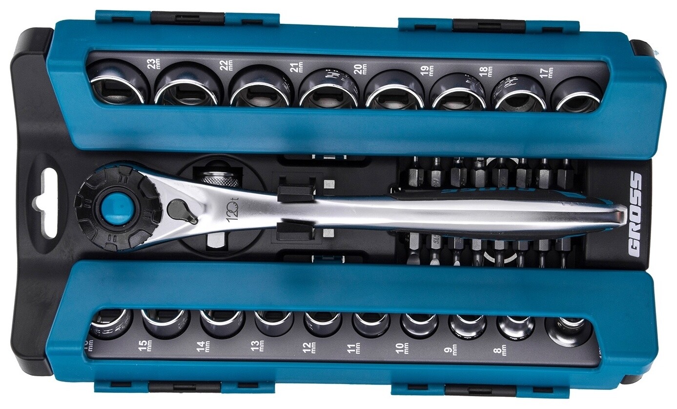 Набор торцевых головок, трещотка 120 зубьев, 36 предметов, 1/2, 3/8”, CrV Gross