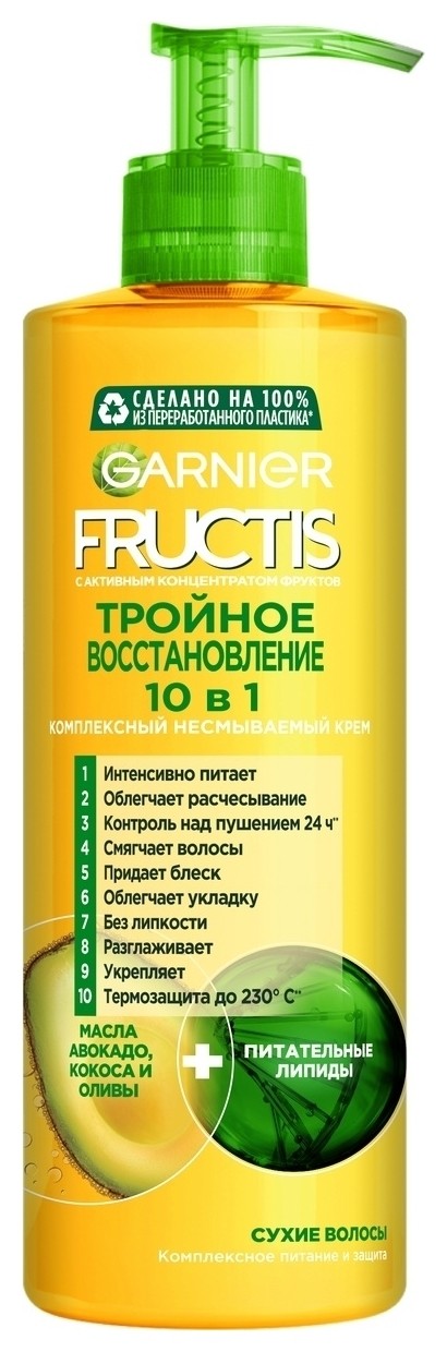 Комплексный несмываемый крем Тройное восстановление 10 в 1 Fructis