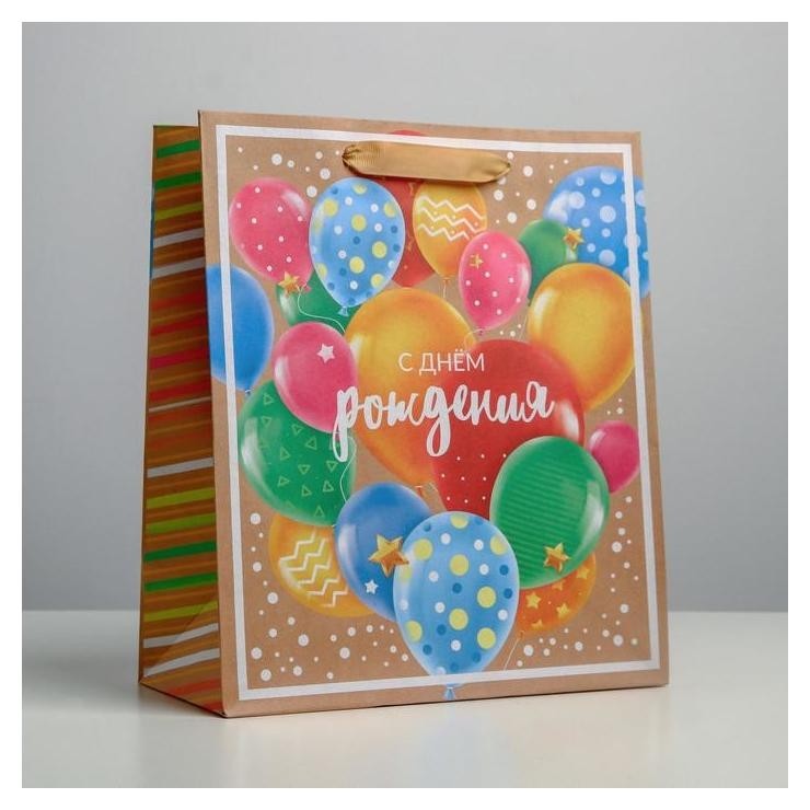 

Пакет крафтовый вертикальный «С днем рождения», ML 23 × 27 × 11.5 см, Красный