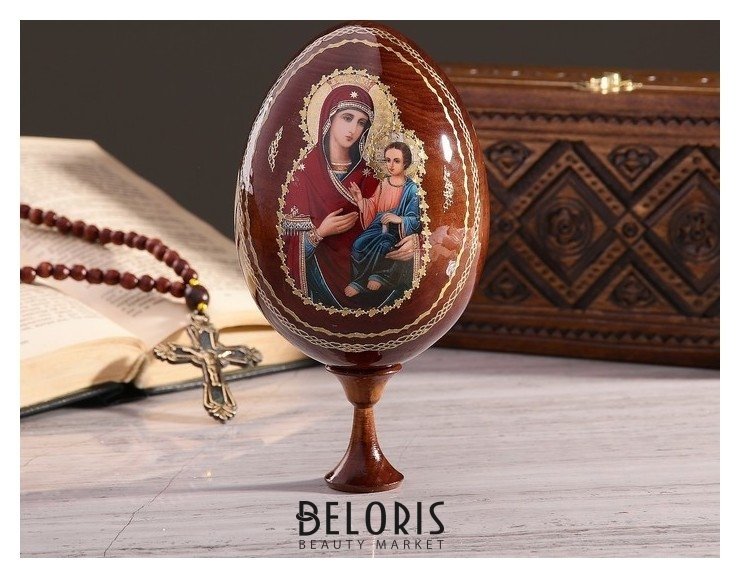 Сувенир яйцо на подставке икона Божья матерь иверская NNB