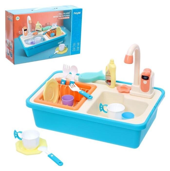 Игровой набор «Раковина» с набором посуды, вода из крана бежит  