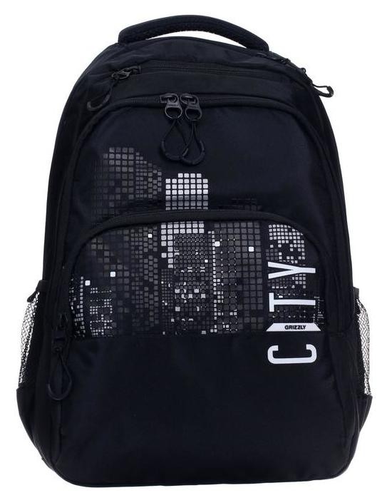 

Рюкзак молодежный Grizzly, эргономичная спинка, 45 х 32 х 23 см, отделение для ноутбука, чёрный/белый