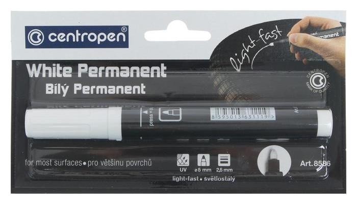 

Маркер перманентный 5.0 мм Centropen 8586, линия 2,5 мм, цвет белый, блистер