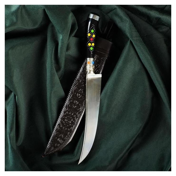 Нож пчак шархон - эбонит, ёрма, гарда, навершие мельхиор, 17 см
