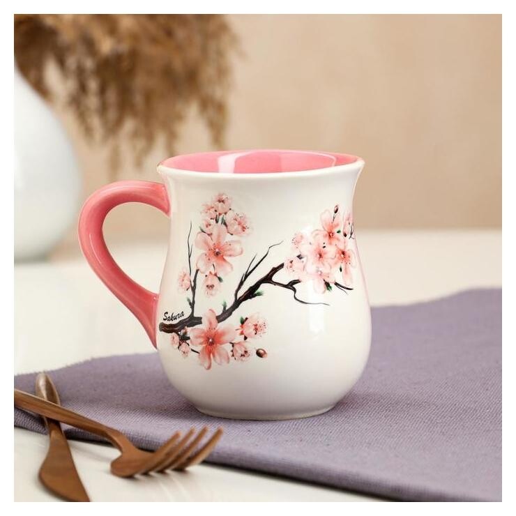 Кружка "Тюльпан", розовая сакура, керамика, 0.4 л  Керамика ручной работы