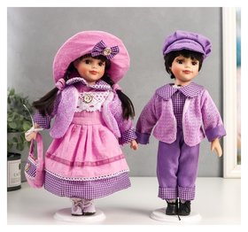 Кукла коллекционная парочка набор 2 шт "Тася и миша в сиреневых нарядах" 30 см 