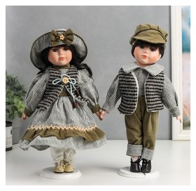 Кукла коллекционная парочка набор 2 шт "Марина и паша в нарядах в зелёную полоску" 30 см 