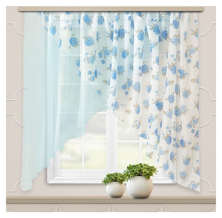 Комплект штор для кухни "Марианна" 300х160 см, голубой, вуаль, пэ  Witerra