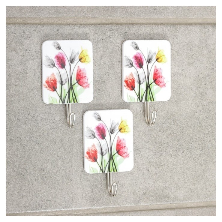 

Набор крючков на липучке «Тюльпаны», 3 шт