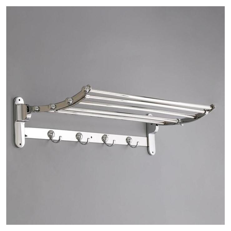 Полка откидная с держателем полотенец, 4 крючка, 58,5×25×13,5 см, цвет хром  