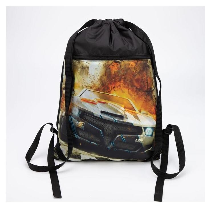 Мешок для обуви, отдел на шнурке, наружный карман, цвет чёрный  