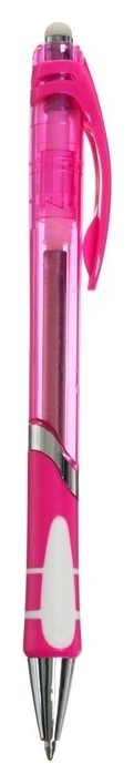 Ручка шариковая со стираемыми чернилами 0,5 мм, стержень синий, корпус розовый, тонированный с резиновым держателем