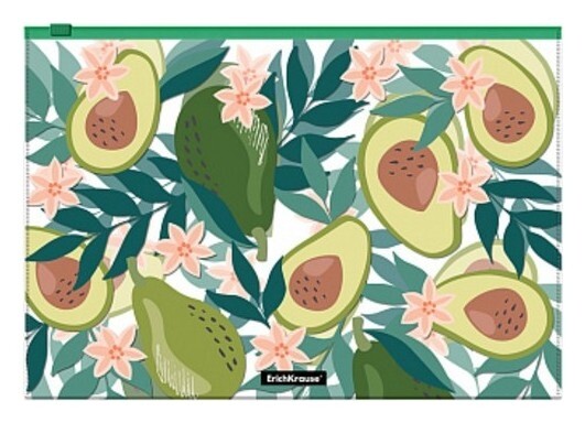Папка-конверт на Zip-молнии А4, 160 мкм, Erichkrause Avocado Dusk, глянцевая, полупрозрачная, с принтом  Erich krause