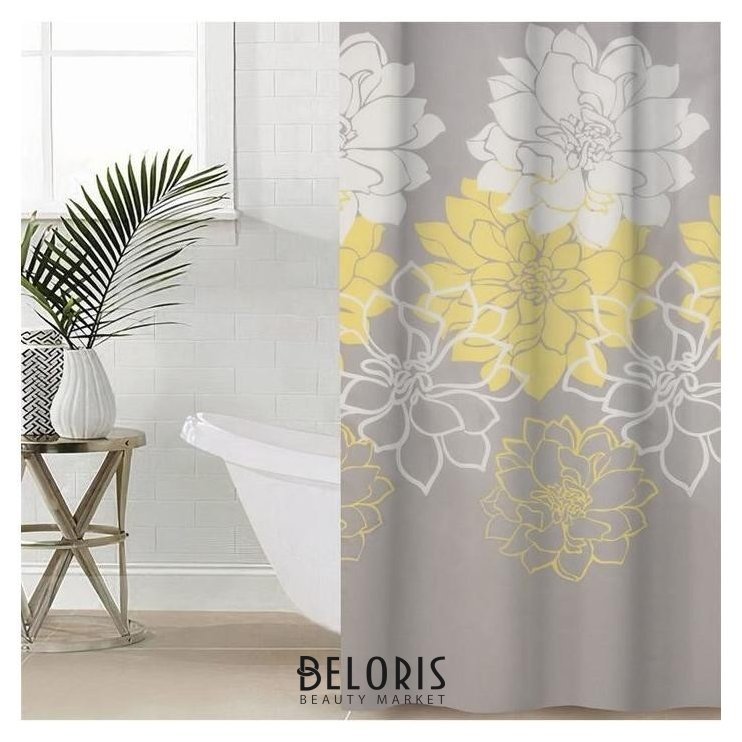 Штора для ванной комнаты доляна «Большие цветы», 180×180 см, полиэстер, цвет жёлтый Доляна