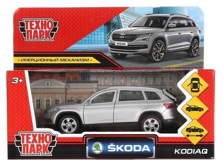 Машина металлическая Skoda Kodiaq, 12 см, двери, багаж, инерция, цвет серый матовый Технопарк