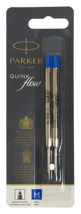 

Стержень шариковый Parker Quinkflow Z08, перо M, 1 мм, синие чернила, в блистере (2шт)