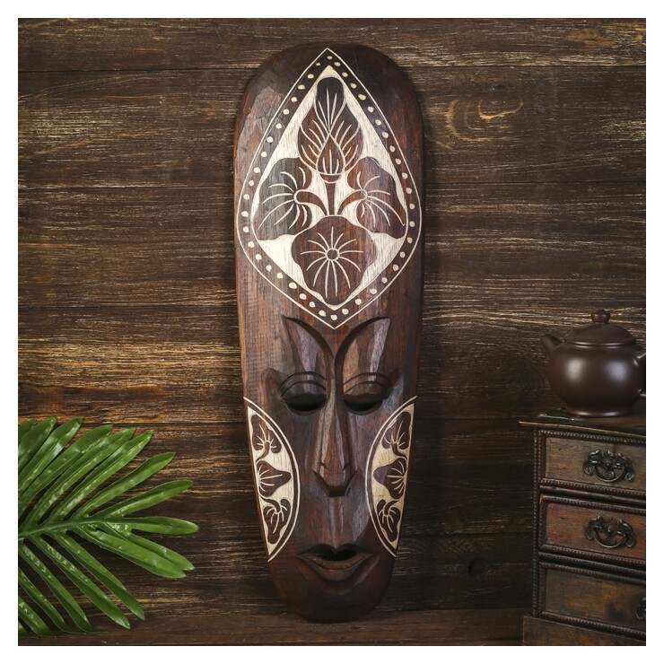 Маска настенная дерево "Абориген коричневый с цветком" 3х18х50 см  