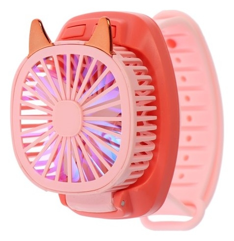 Мини вентилятор в форме наручных часов Lof-09, 3 скорости, подсветка, розовый