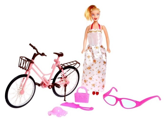 Кукла-модель «Стефани на вело прогулке» с велосипедом, очками и аксессуарами  