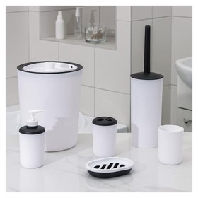 Набор для ванной «Лайт», 6 предметов (Мыльница, дозатор, 2 стакана, ёрш, ведро), цвет белый 