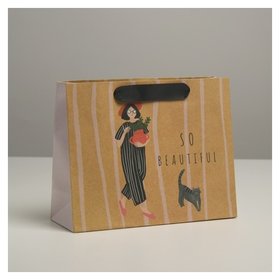Пакет крафтовый подарочный Cat, 22 × 17,5 × 8 см Дарите счастье
