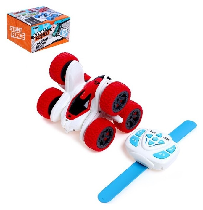 Машинка - перевертыш «Экстримал», пульт в виде часов, работает от аккумулятора, цвет красный  