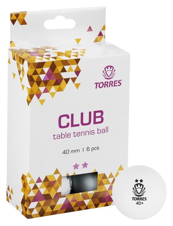 Мяч для настольного тенниса Torres Club 2*, Tt21014, диаметр 40+мм, 6 шт., цвет белый