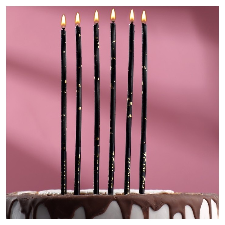 

Набор свечей в торт, 6 штук, чёрный с золотом