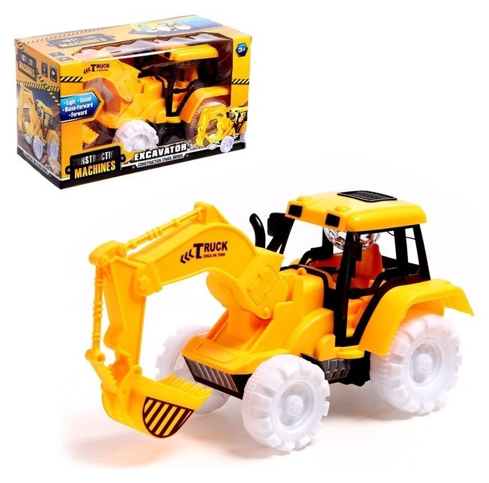 Экскаватор Truck, работает от батареек, свет и звук, цвет жёлтый  