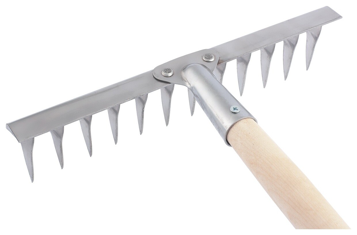 Грабли, нержавеющая сталь, 340 х 1300 мм, 14 витых зубьев, деревянный черенок  Сибртех